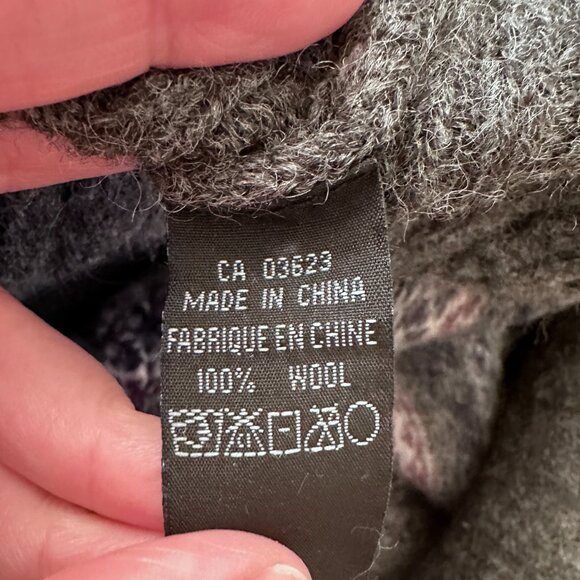 100% Wool Nordic Fair Isle Ski Sweater sz L - Charcoal - Picture 6 of 11